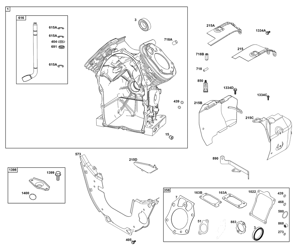 Cylinder Group Diagram and Parts List for 61H277-0108-E1  Briggs and Stratton Engine